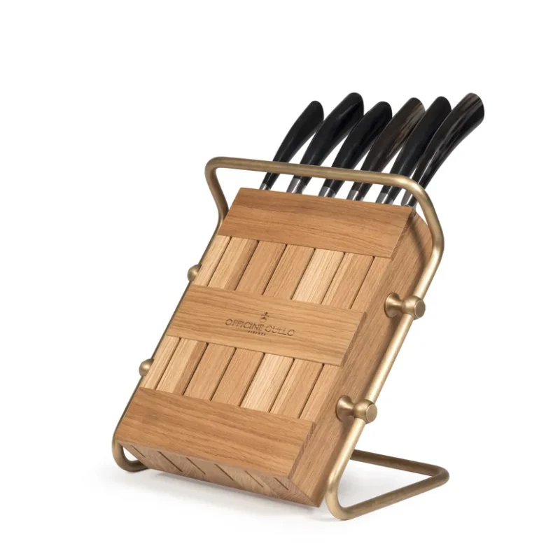 Oak and brass knife block