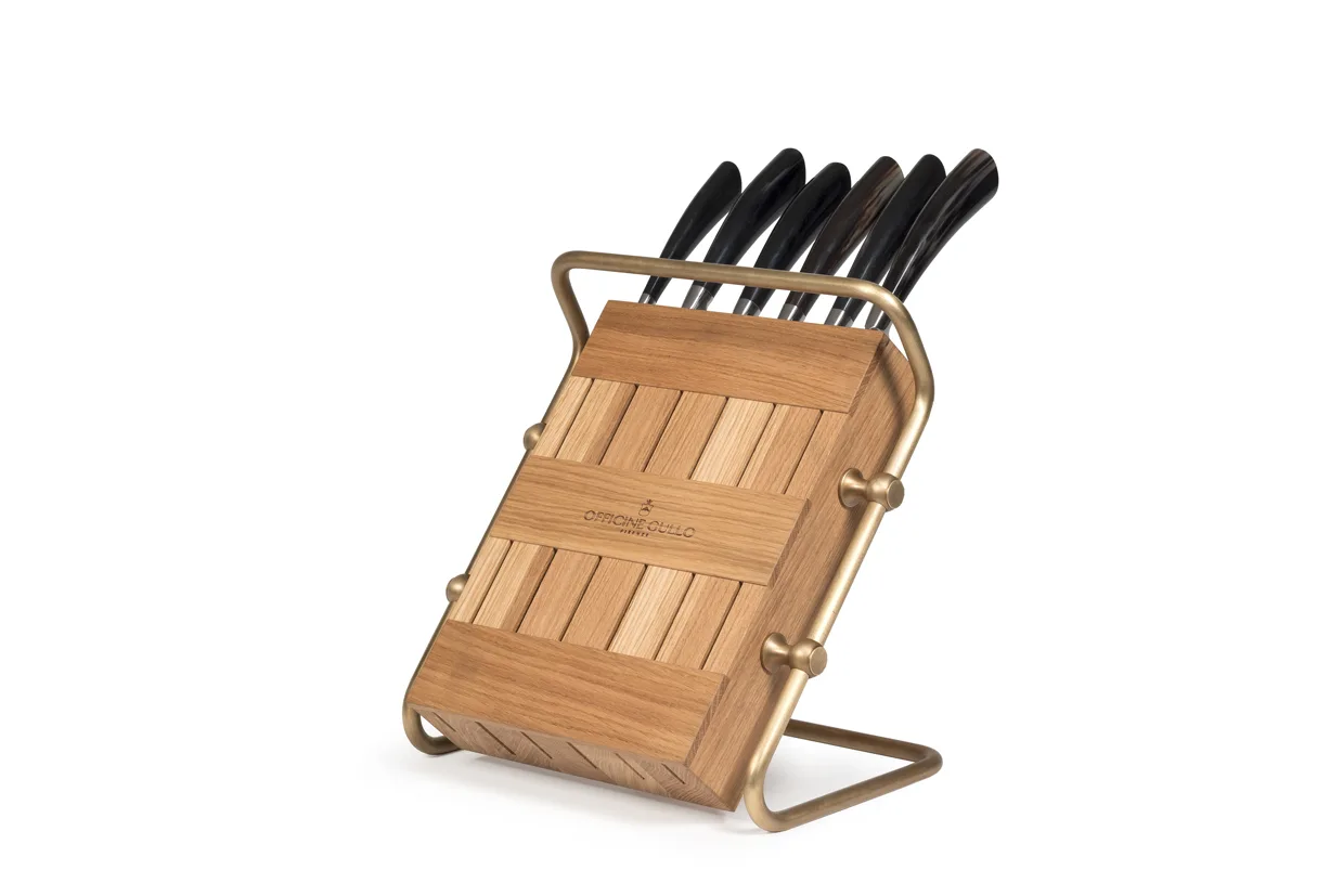 Oak and brass knife block